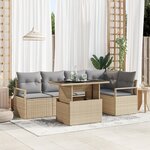 vidaXL Canapé de jardin 6 pièces avec coussins Beige Poly Rattan
