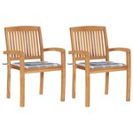 vidaXL Chaises de jardin lot de 2 avec coussins à carreaux gris Teck