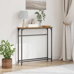 Table Console en Bois Vieilli 75x19 5x75 cm en Bois Agencé et Acier
