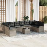 vidaXL Ensemble de Canapés de Jardin 11 Pièces avec Coussins Gris