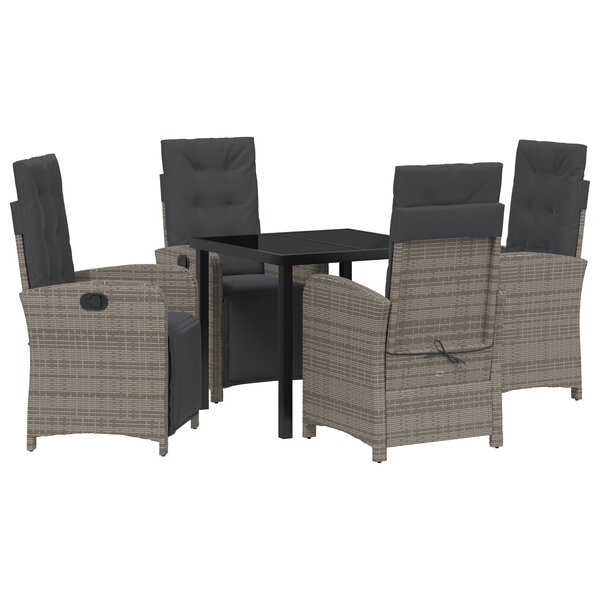 Ensemble de salle à manger jardin vidaXL 5 pièces avec coussins gris en rotin synthétique