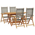 Set de repas de jardin 5 pièces vidaXL en bois d'acacia et poly rotin gris