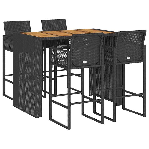 vidaXL Ensemble de bar de jardin 5 Pièces sans coussins noir poly rotin