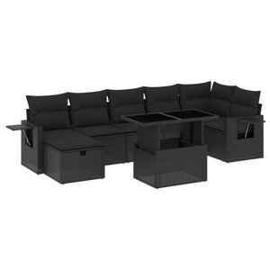 vidaXL Salon de jardin 8 Pièces avec coussins noir résine tressée