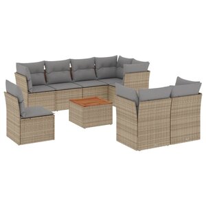 vidaXL Salon de jardin avec coussins 9Pièces mélange beige résine tressée