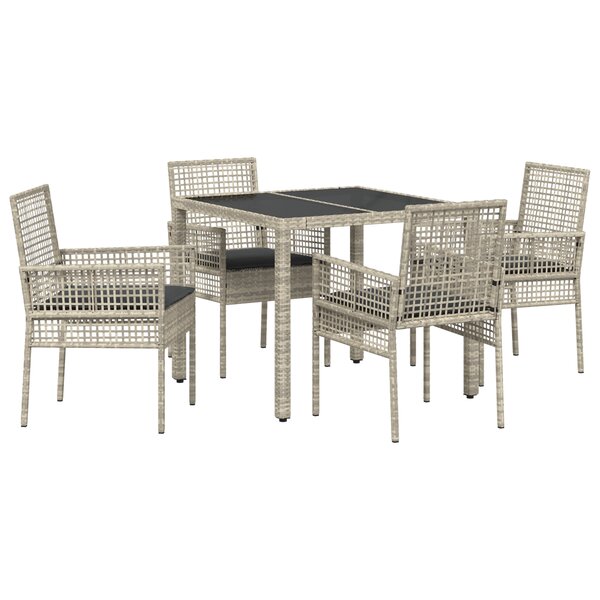 Ensemble de salle à manger de jardin 5 pièces avec coussins en poly rotin gris clair