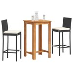 vidaXL Ensemble de bar de jardin 3 Pièces noir bois massif acacia rotin