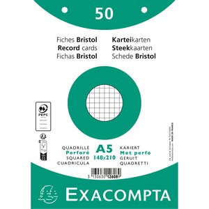 Paquet 50 Fiches Sous Film - Bristol Quadrillé 5x5 Perforé 148x210mm - Blanc - X 20 - Exacompta