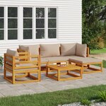 vidaXL Salon de jardin 6 Pièces avec coussins taupe bois massif