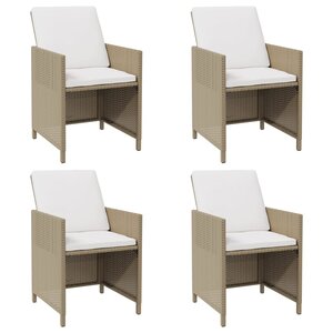vidaXL Chaises à manger de jardin et coussins lot de 4 beige rotin
