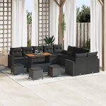 Ensemble de canapé de jardin de 14 pièces avec coussins Noir Poly Rotin Acacia