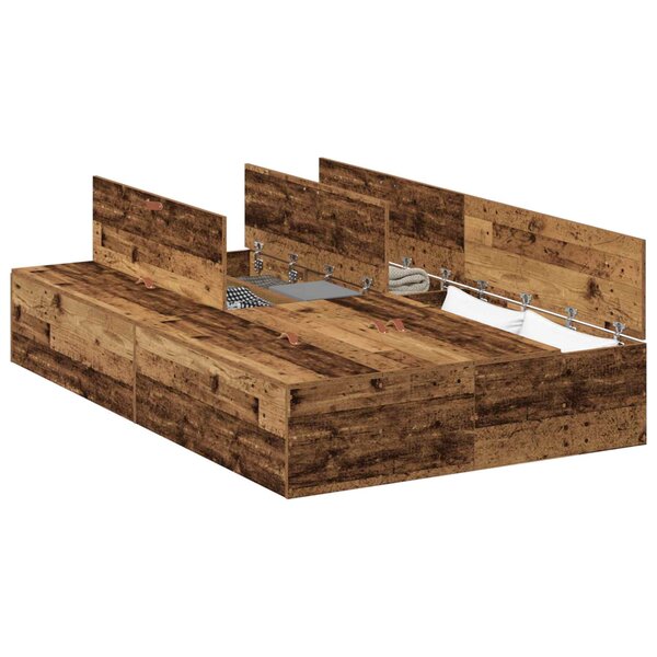 vidaXL Cadre de lit avec rangement Bois Ancien 120 x 190 cm