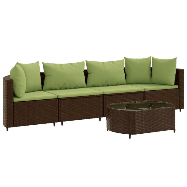 vidaXL Salon de jardin avec coussins 5 Pièces marron résine tressée