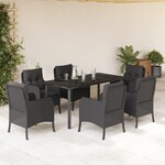 vidaXL Ensemble à manger de jardin coussins 7Pièces Noir Résine tressée