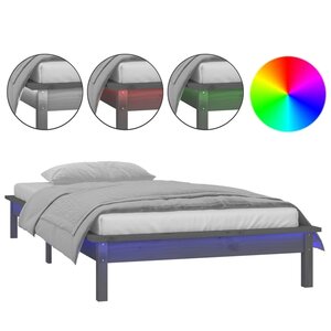 vidaXL Cadre de lit à LED sans matelas gris 100x200 cm bois massif