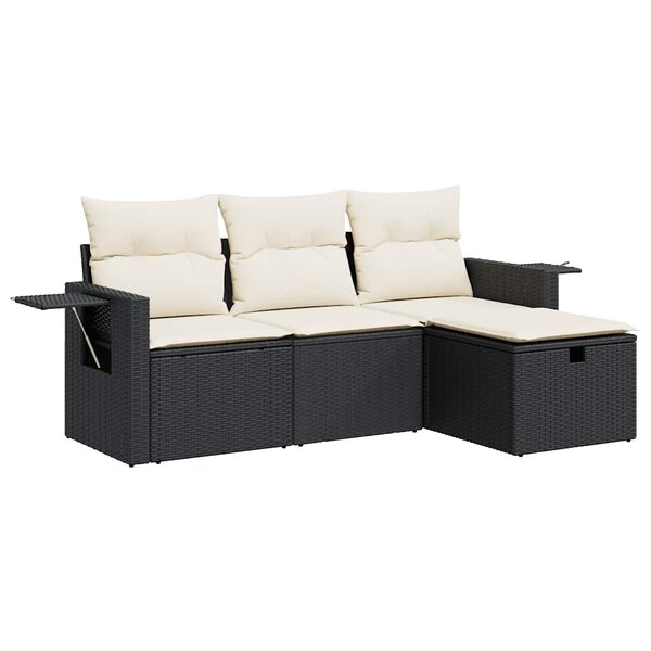 vidaXL Salon de jardin 4 Pièces avec coussins noir résine tressée