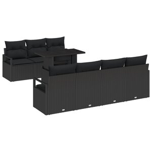 Ensemble de canapés de jardin 8 pièces avec coussins noir poly rattan