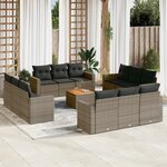 vidaXL Salon de jardin avec coussins 13 Pièces gris résine tressée