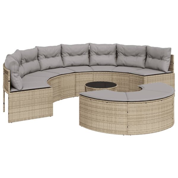vidaXL Salon de jardin 3 Pièces demi-rond beige résine tressée