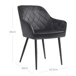 Chaise de salle à manger fauteuil siège rembourrée avec accoudoirs largeur d’assise 49 cm pieds en métal revêtement en velours charge 110 kg pour salon chambre gris 12_0002445