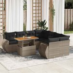 vidaXL Salon de jardin 9 Pièces avec coussins gris résine tressée