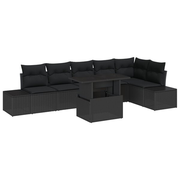 vidaXL Ensemble de jardin 7 pièces avec coussins en rotin noir