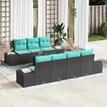 vidaXL Ensemble de canapé de jardin 8 Pièces Noir et turquoise
