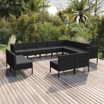 vidaXL Salon de jardin 12 Pièces avec coussins résine tressée noir