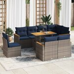 vidaXL Salon de jardin 9 Pièces avec coussins gris résine tressée