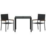 Ensemble de salle à manger de jardin 3 pièces noir en rattan poly