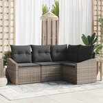 vidaXL Ensemble de canapé de jardin 4 Pièces Gris Poly rotin