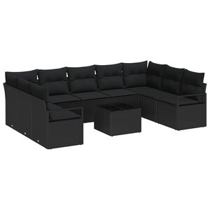 vidaXL Ensemble de Canapés avec coussin 10 Pièces Noir polyrotin