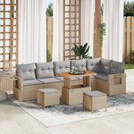 Ensemble de Canapés de Jardin 9 pièces avec Coussins Beige Poly Rattan Acacia