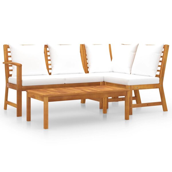 vidaXL Salon de jardin 4 Pièces avec coussin Crème Bois d'acacia solide