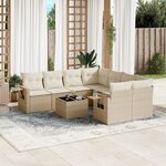 vidaXL Salon de jardin avec coussins 9 Pièces beige résine tressée
