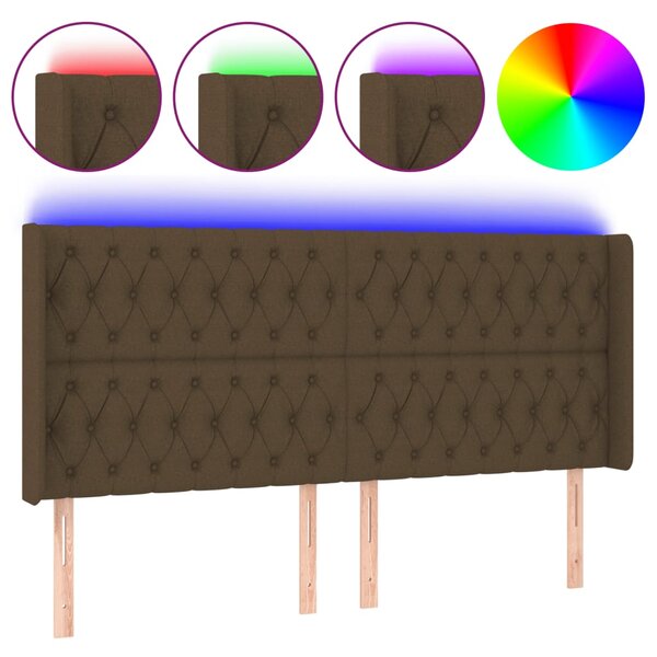 vidaXL Tête de lit à LED Marron foncé 203x16x118/128 cm Tissu