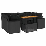 vidaXL Salon de jardin 7 Pièces avec coussins noir résine tressée
