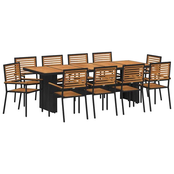 vidaXL Ensemble de salle à manger pour jardin 11 Pièces Noir et Marron
