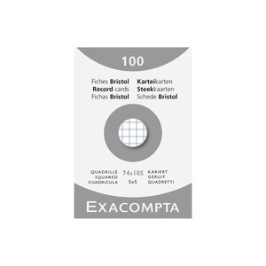 Étui De 100 Fiches - Bristol Quadrillé 5x5 Non Perforé 74x105mm - Blanc - X 10 - Exacompta
