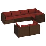 Salon de jardin meuble d'extérieur ensemble de mobilier 7 pièces avec coussins marron résine tressée 02_0017245