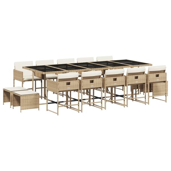 vidaXL Ensemble à manger de jardin et coussins 15 Pièces beige