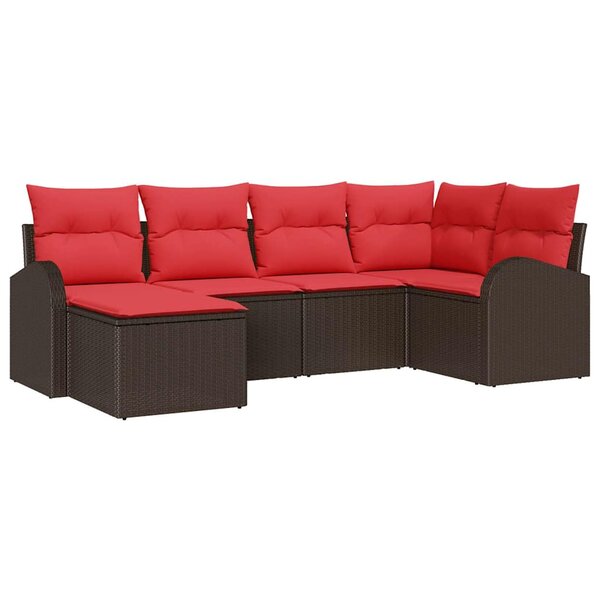 vidaXL Ensemble de Canapés 6 Pièces Marron et rouge polyrotin