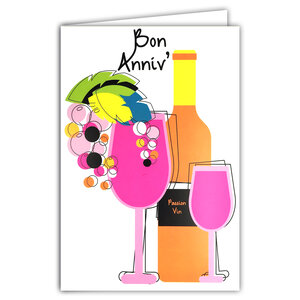 Carte FLUO Bon Anniversaire Passion Vin avec Enveloppe 12x17,5cm - Bonne Santé