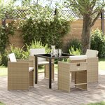 vidaXL Set de salle à manger de jardin 5 pièces avec coussins beige en poly rattan