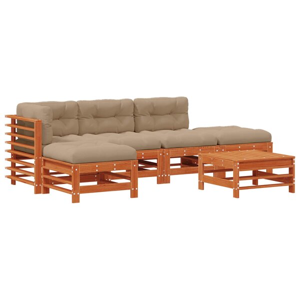 vidaXL Ensemble de salon de jardin 6 Pièces Brun cire Bois de pin massif