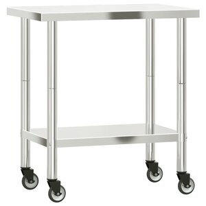vidaXL Table de travail de cuisine avec roues 82 5x55x85 cm inox