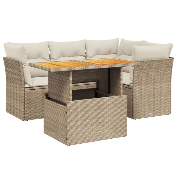 vidaXL Salon de jardin avec coussins 5 Pièces beige résine tressée
