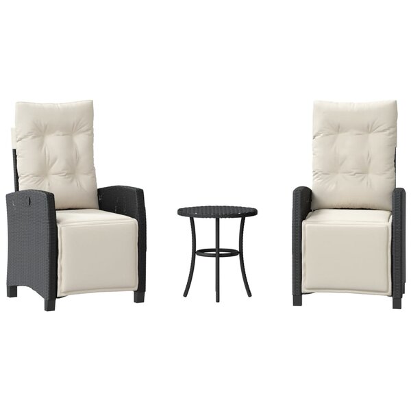 vidaXL Ensemble de bistro 3 Pièces avec coussins noir résine tressée