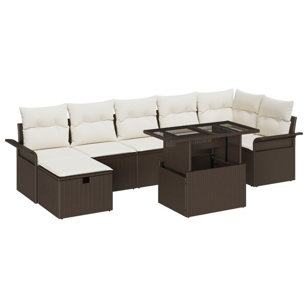 vidaXL Ensemble de Canapés de Jardin de 8 Pièces avec Coussins en Poly Rotin Brun