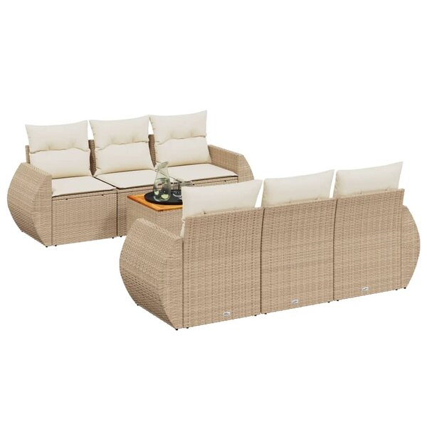 vidaXL Salon de jardin avec coussins 7 Pièces beige résine tressée